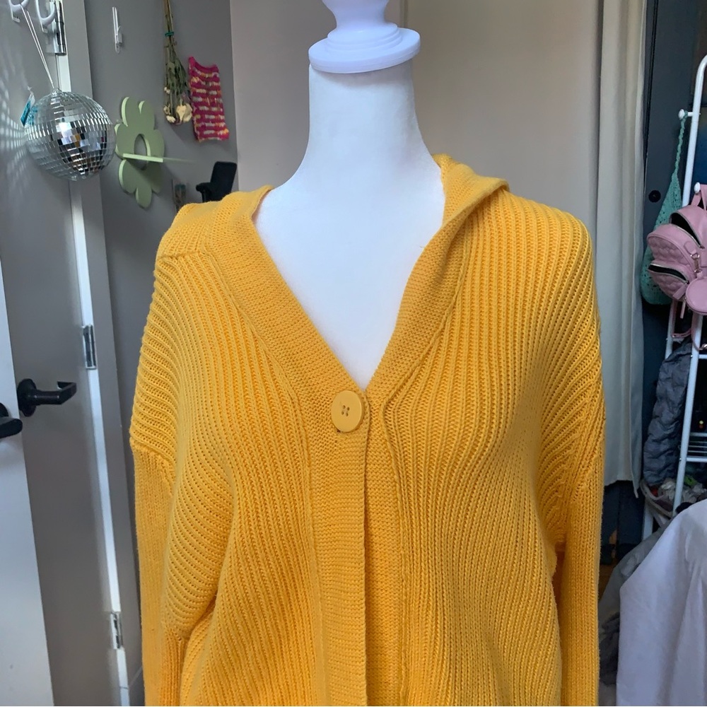 SIZE XXL Vintage Y2K Yellow Cotton Button Up Cardigan Sweater